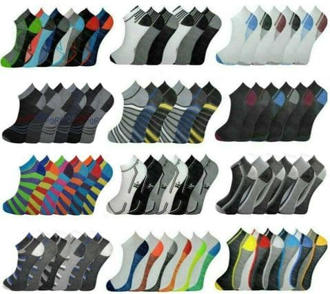 6 Pairs Mens Trainer Liner Ankle Socks Funky Designs Adults Sports 6-11
