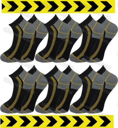 6 Pairs Mens Workwear Trainer Socks Reinforced Heel Toe & Cushioned Soles 6-11