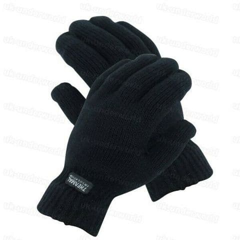 Adults Mens Black Full Finger Knitted Gloves Thermal Insulation Winter Warm