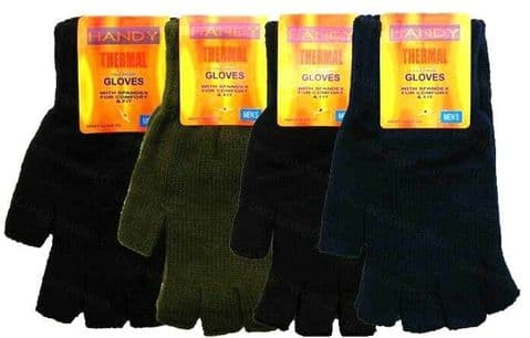 Adults Mens Plain Thermal Fingerless Knitted Winter Warm Half Finger Gloves