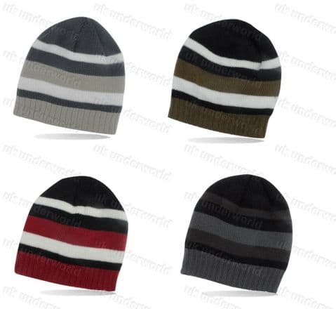 Boys Beanie Hat Thinsulate Thermal Lined Striped Knitted Childrens Winter Warm