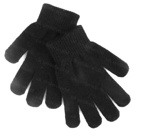 Boys Girls Childrens Plain Black Magic Stretch Gloves Kids Winter Warm