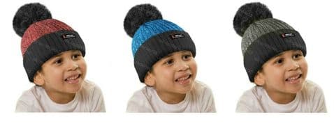 Boys Thermal Hat Kids Insulated Fleece lining Knitted Pompom Bobble Beanie Cap
