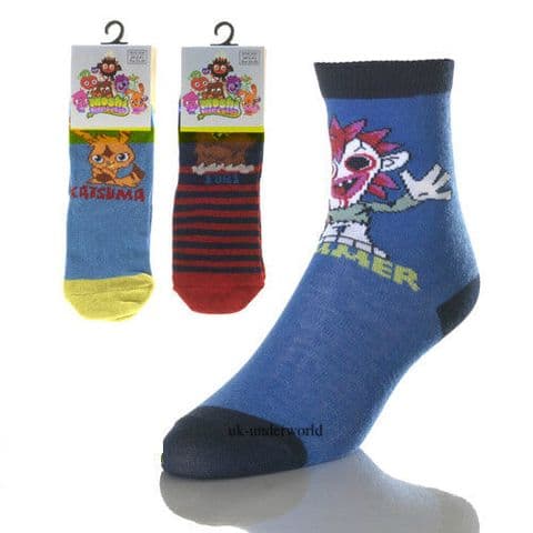 Childrens Boys Socks Moshi Monster Character Cotton Kids Novelty Cartoon 3 Pairs