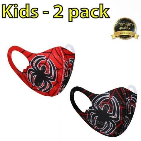 Childrens Face Masks Covering Protection Reusable Washable Boys 2 Pack Spider