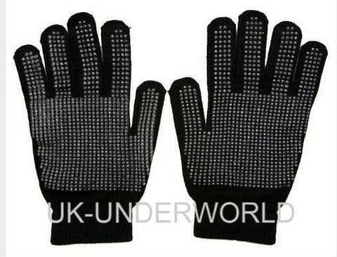 Childrens Kids Boys Girls Plain Black Magic Rubber Gripper Winter Warm Gloves