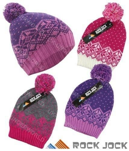 Girls Beanie Hat Childrens Thermal Lined Knitted Bobble Ski Fair Isle Design