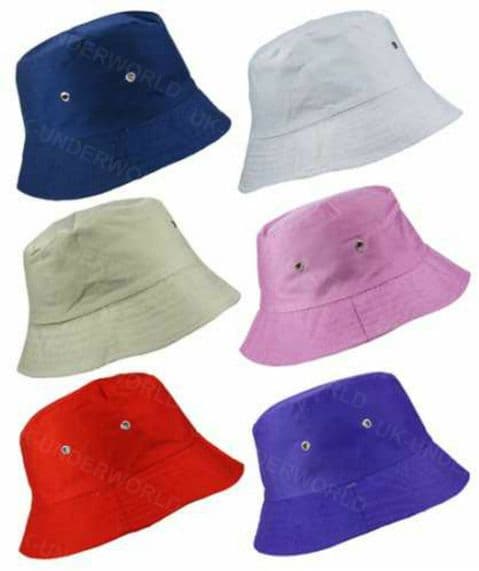 Girls Childrens Hat Plain Cotton Lined Sun Bucket Bush Floppy Summer Beach Cap