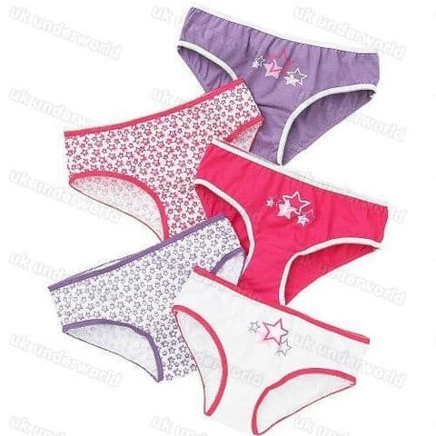 Girls Childrens Underwear 5 Pairs Star Print Cotton Briefs Pants Knickers