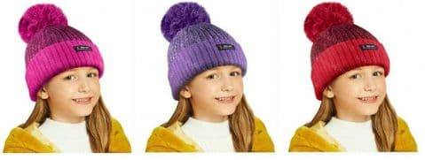 Girls Thermal Hat Kids Insulated Fleece lining Knitted Pompom Bobble Beanie Cap