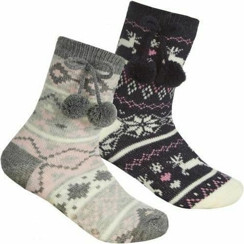 Girls Thermal Socks Fleece Sherpa Lining Lounge Slipper Bed Socks With Pom Pom's