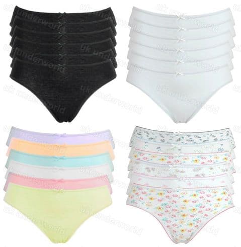 Ladies Bikini Briefs 6 Pairs Cotton Plain Floral Knickers Pants Underwear