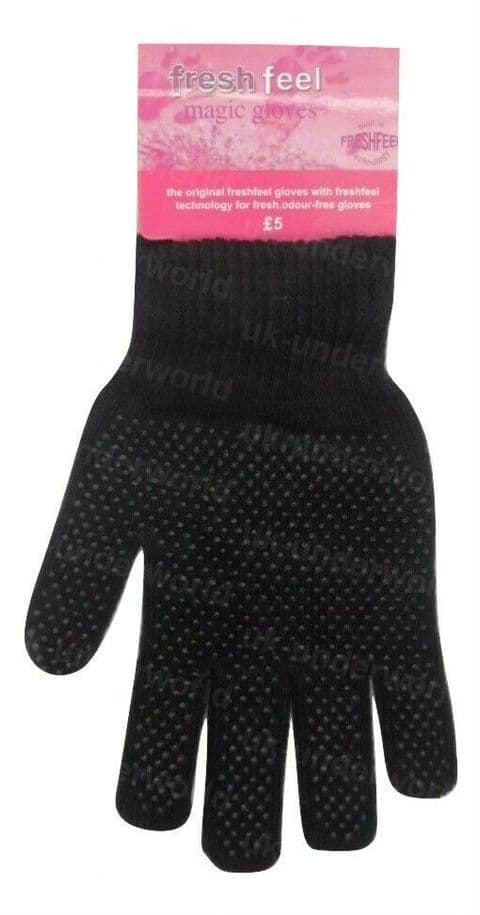 Ladies Black Gloves Adult Magic Stretch Rubber Gripper Palms Fingers ...x2 Pairs