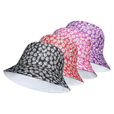 Ladies Bucket Hat Daisy Flower Design Summer Beach Bush Cap Adults Headwear