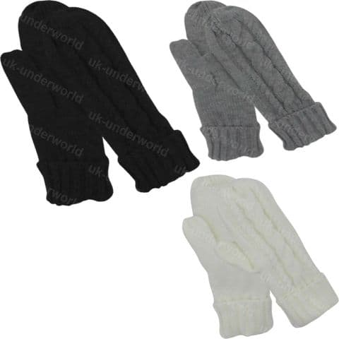Ladies Cable Knitted Thermal Insulation Lined Mittens Soft Warm Winter Gloves