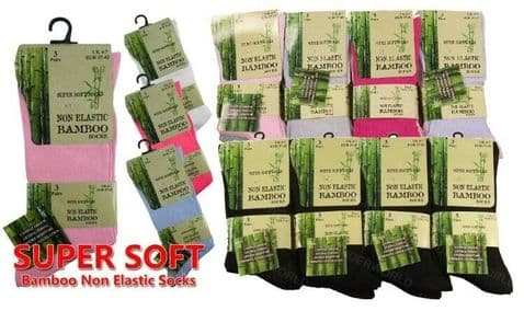Ladies Diabetic Socks Womens Bamboo Non-Elastic Anti Bacterial Loose Top 6 Pairs