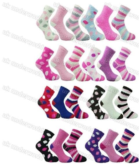 Ladies Fluffy Socks 3 Pairs Bed Slippers Womens Adults Luxuriously Soft & Cosy