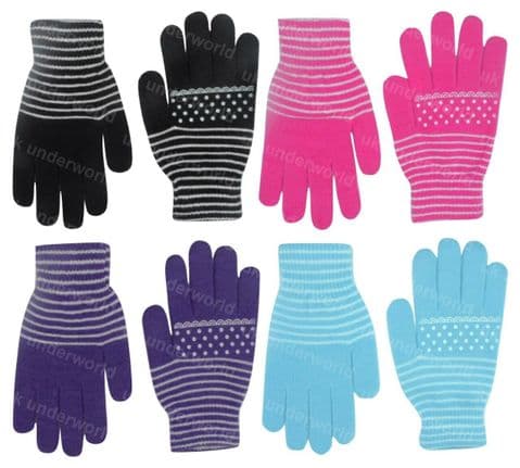 Ladies Gloves Spots & Striped Womens Adults Full Finger Glove Winter Warm