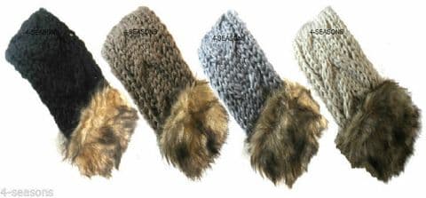 Ladies Knitted Headband Womens Girls With Faux Fur Muffs Earmuffs Winter Warm