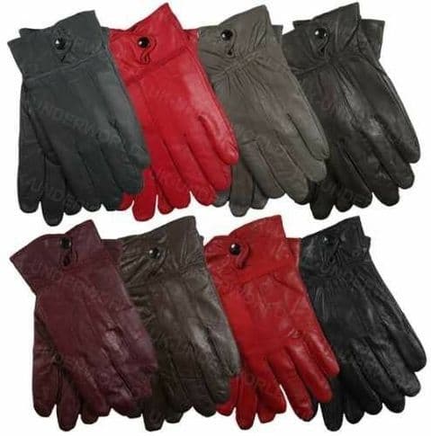 Ladies Leather Gloves 100% Genuine Sheepskin Lined Driving Dress Winter Warm M-L