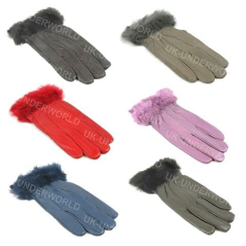 Ladies Leather Gloves With Fur Cuff Lined 100% Genuine Coloured Driving