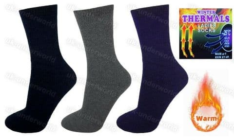 Ladies Thermal Socks 3 Pairs Mixed Womens Adults Walking Boots Winter Warm 4-7
