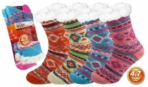 Ladies Thermal Socks 4.7 Tog Fleece Sherpa Lining Double Heat Insulated Winter