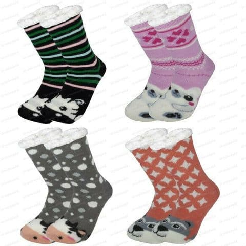 Ladies Thermal Socks 4.7 Tog Fleece Sherpa Lining Lounge Slipper Bed Socks 4-7 - 363667312589