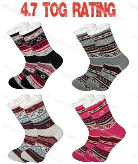 Ladies Thermal Socks 4.7 Tog Fleece Sherpa Lining Lounge Slipper Bed Socks 4-7