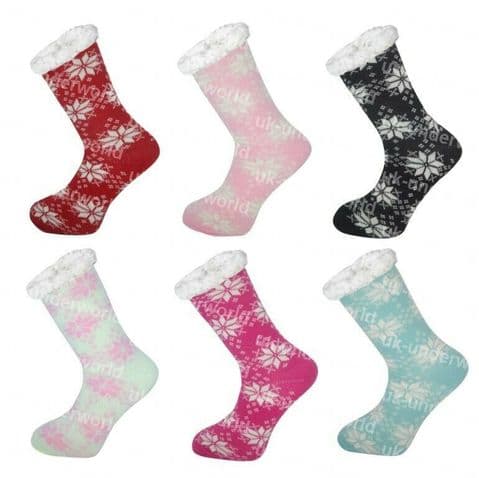 Ladies Thermal Socks 4.7 Tog Fleece Sherpa Lining Slipper Bed Socks Adults 4-7