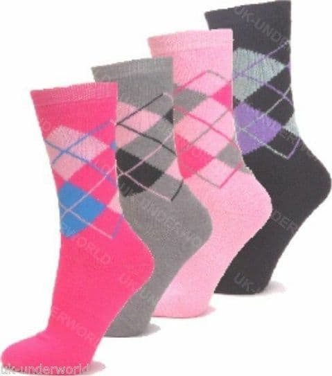 Ladies Thermal Socks Argyle Design Warm Winter Extra Thick Hiking Boot 3 Pairs