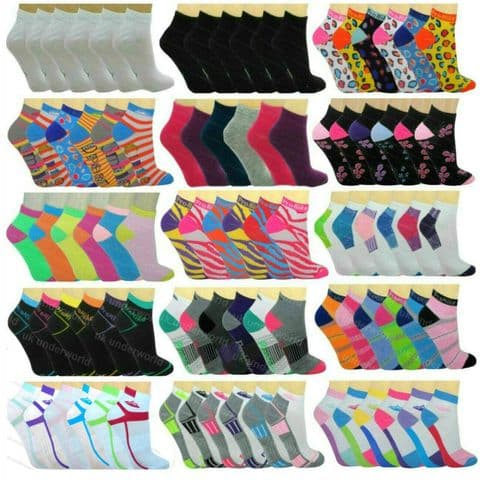 Ladies Trainer Socks Liners Sports Adults Funky Designs Womens 6 Pairs 4-7