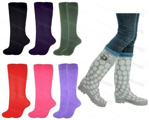 Ladies Wellington Socks Plain Thermal Long Welly Boot Liners Womens Adults 4-7