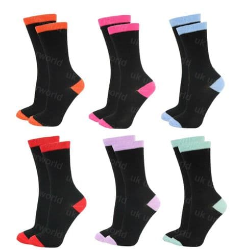 Ladies Womans Socks Black Coloured Heels & Toes 6 Pairs Girls Adults 4-7