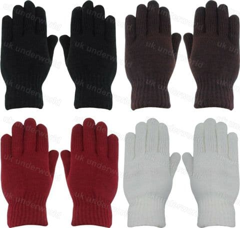 Ladies Womens Double Knitted Thermal 1.8tog Lined Plain Gloves Adult Winter Warm