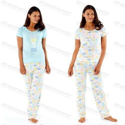 Ladies Womens Pyjamas Short Sleeve Pyjama Set 'Rise and Shine' Adults Sleepwear