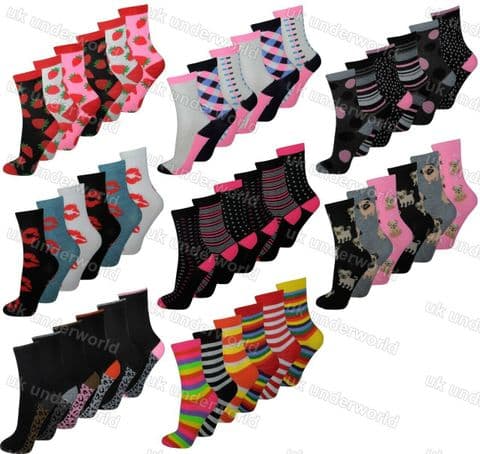 Ladies Womens Socks 3 Pairs Funky Coloured Design Designer Adults 4-6.5 - 172788799128