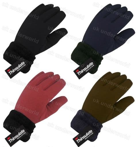 Ladies Womens Thermal Thinsulate Lined Fleece Gloves With Soft Fleece Cuff