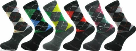 Mens 6 Or 12 Pairs Argyle Socks Check Diamond Suit Golf Cotton Rich Adults 6-11