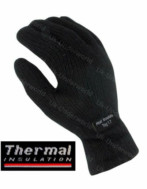 Mens Adults Black Knitted Thermal Thinsulate 1.7 Tog Lined Winter Warm Gloves