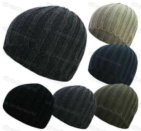 Mens Beanie Hat Boys Knitted Ribbed Skull Ski Adults Winter Warm Stretch Cap