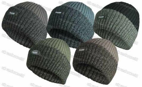 Mens Beanie Hat Thermal Thinsulate Insulated Lined Chunky Knit Marl Turn Up