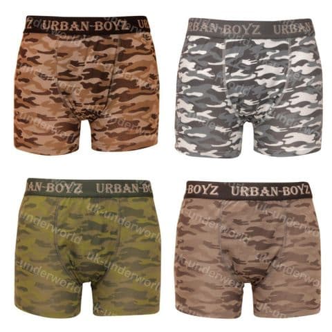 Mens Boxer Shorts 4 Pairs Camouflage Camo Army Design Adults Underwear S,M,L,X-L