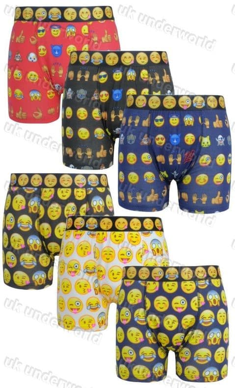 Mens Boxer Shorts Cotton Emoji Emotions Smiley Faces Character Underwear 3 Pairs