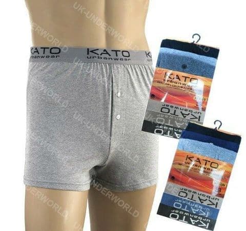 Mens Boxer Shorts Kato Plain 100% Cotton Trunks Briefs Adults Underwear 3 Pairs