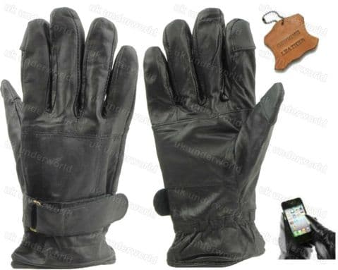 Mens Leather Gloves Black Lined Touchscreen Adults Driving Winter Warm