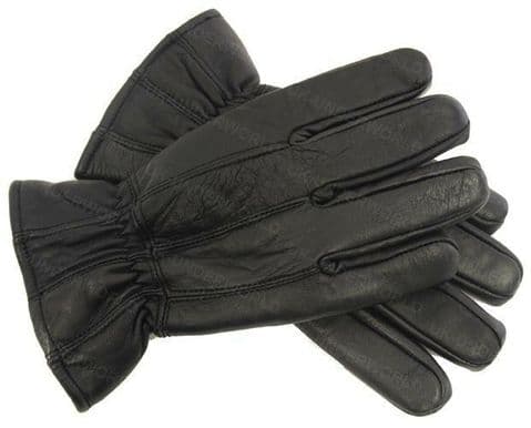 Mens Leather Gloves Black Padded Real Sheepskin Fleece Lined Security Guard