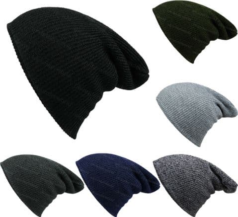 Mens Slouch Beanie Ladies Knitted Oversized Ribbed Hat Adults Winter Warm