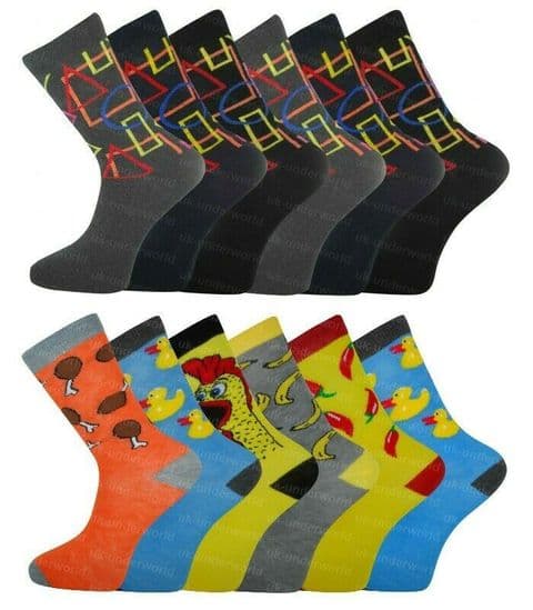 Mens Socks 6 Pairs Coloured Design Smart Suit Work Golf Cotton Blend Adults 6-11