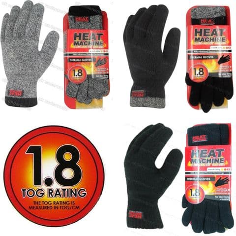 Mens Thermal Gloves 1.8 Tog Knitted Double Insulated Adults Winter Warm